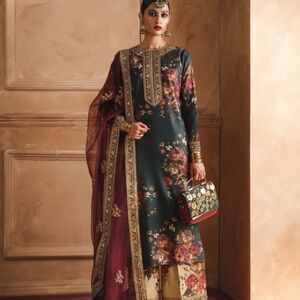Salwar Kameez Floral Green and Maroon Dress
